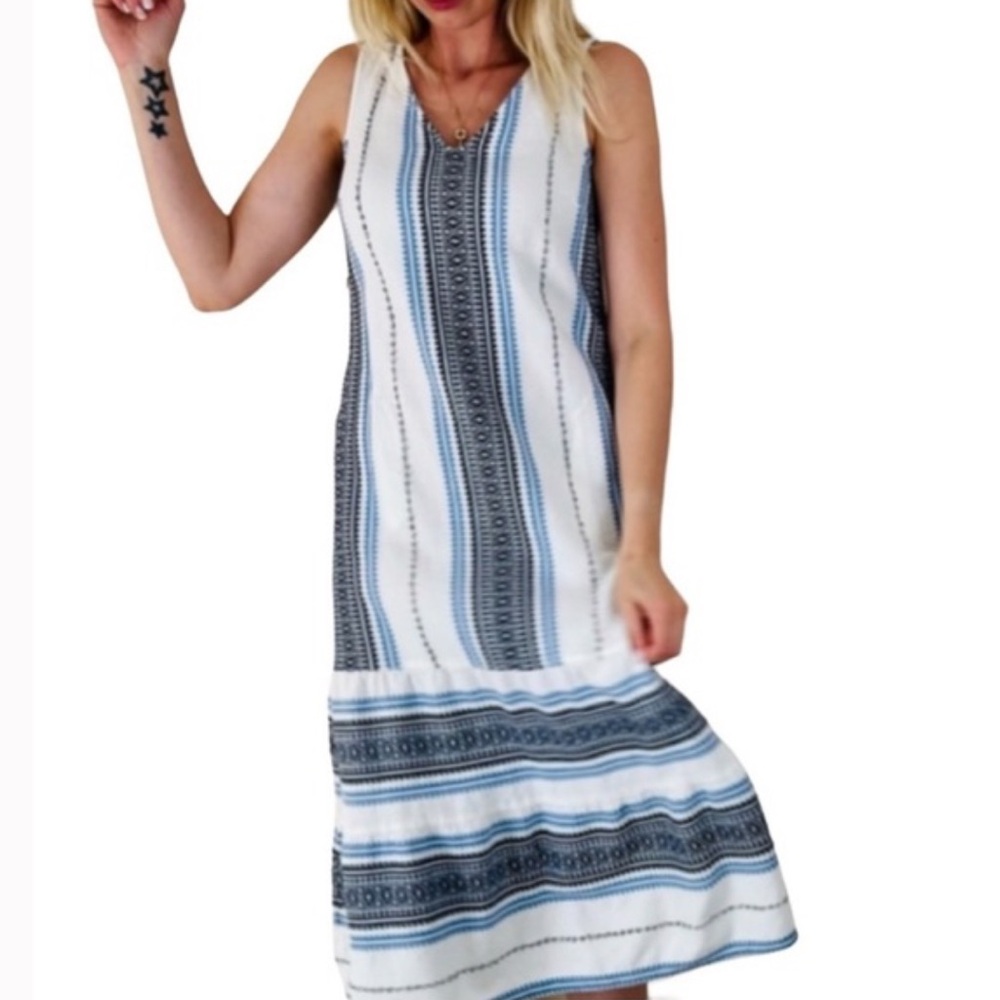 J.Jill Womens Maxi Dress Sleeveless Blue White Stripe Boho Sundress size 2X - Picture 3 of 9